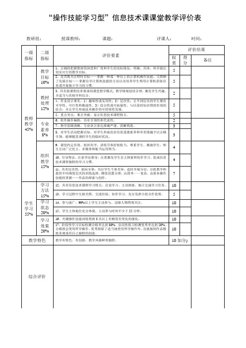 信息技术课课堂教学评价表