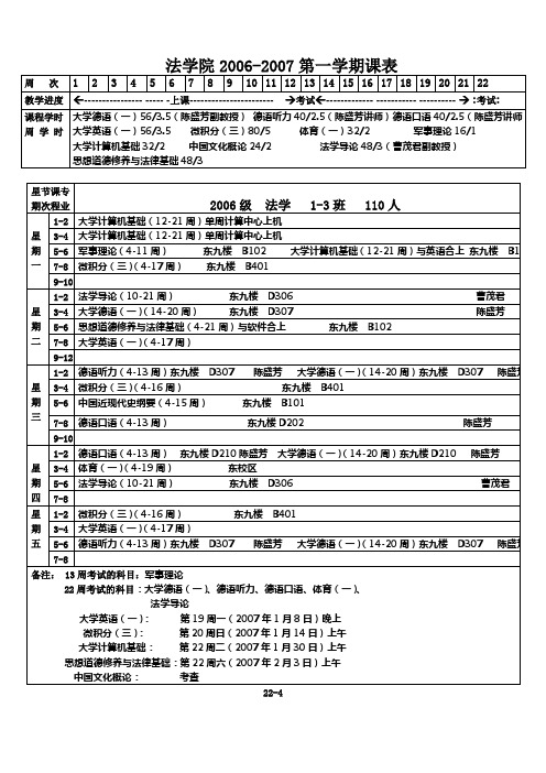 法学院2006-2007第一学期课表