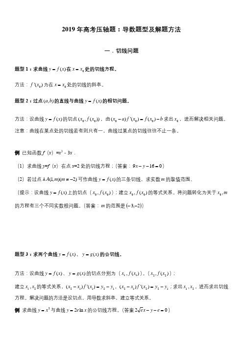 2019年高考压轴题：导数题型及解题方法