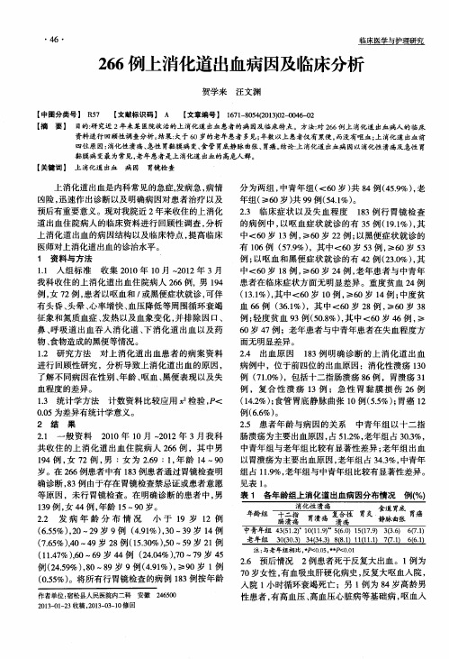 266例上消化道出血病因及临床分析