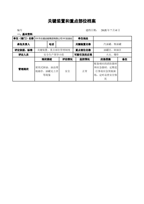 关键装置和重点部位档案