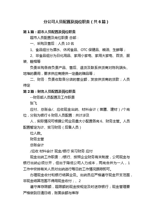 分公司人员配置及岗位职责（共6篇）