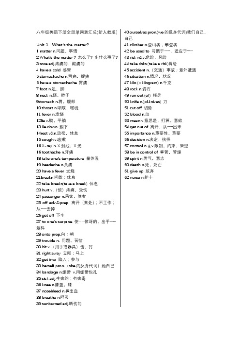 新人教版八年级英语下册单词表