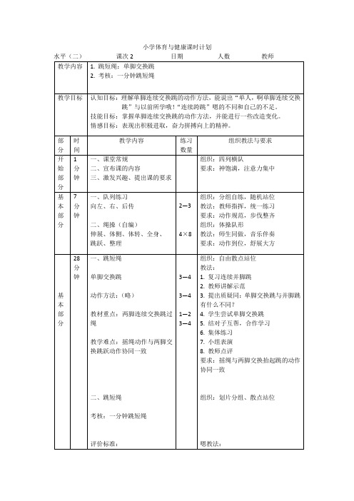 小学体育水平二《跳绳》第二课时  教案