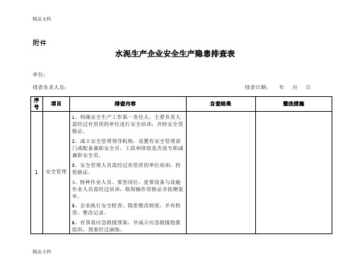 (整理)水泥生产企业安全生产隐患排查表