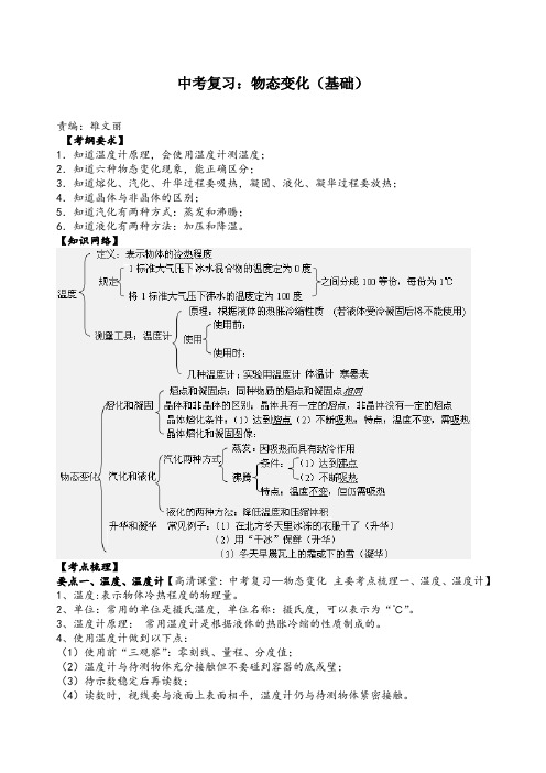 2020沪教版物理中考复习之专题复习：物态变化(基础)知识讲解