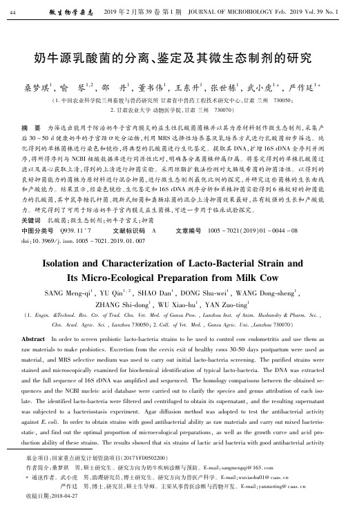 奶牛源乳酸菌的分离、鉴定及其微生态制剂的研究