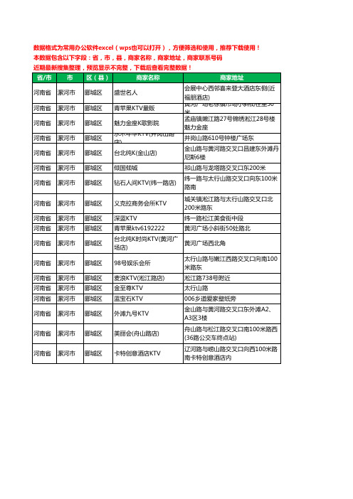 2020新版河南省漯河市郾城区KTV工商企业公司商家名录名单联系电话号码地址大全18家