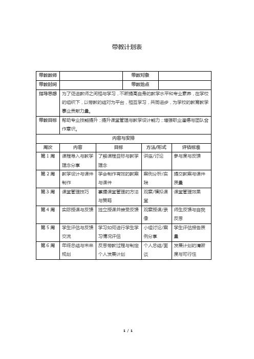 带教计划表