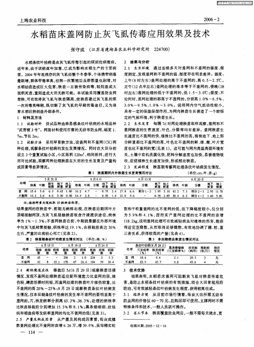 水稻苗床盖网防止灰飞虱传毒应用效果及技术