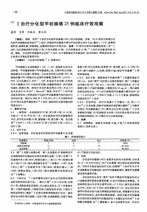 131Ⅰ治疗分化型甲状腺癌25例临床疗效观察