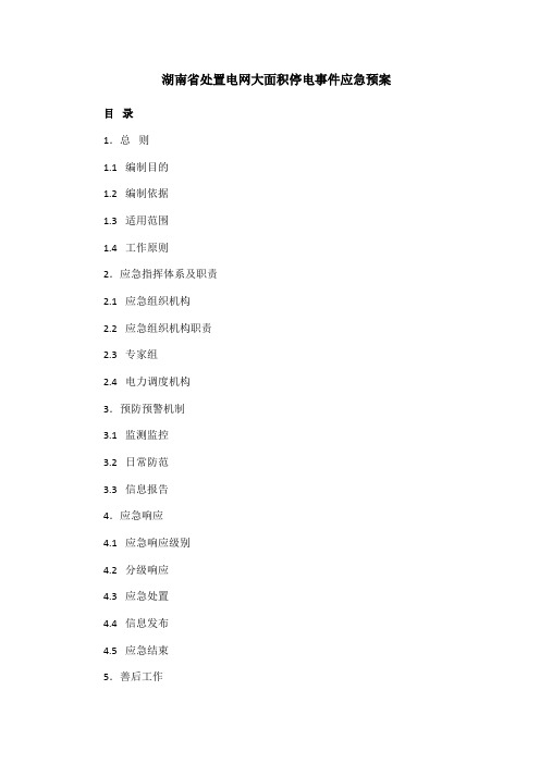 湖南省处置电网大面积停电事件应急预案