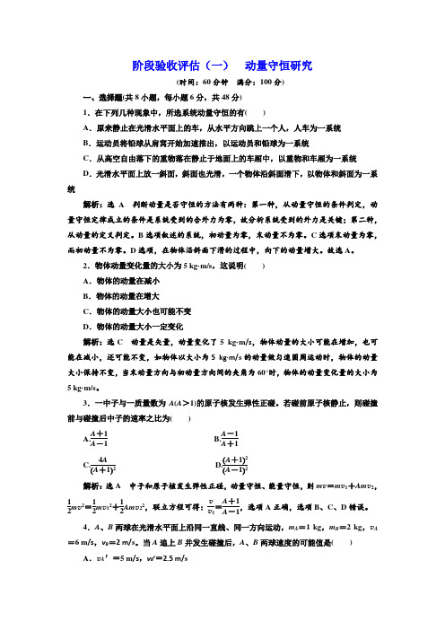 新鲁科版物理选修3-5单元测试：动量守恒研究