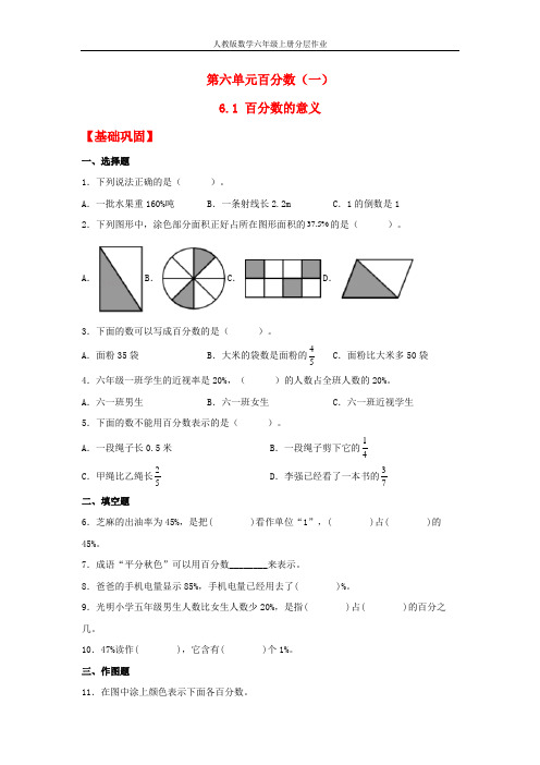 【分层作业】6.1 百分数的意义(同步练习) 六年级上册数学同步课时练 (人教版,含答案)