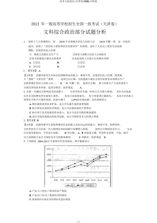 高考文综政治(天津卷)WORD解析版