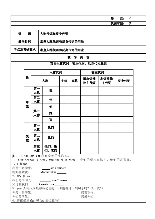 小学六年级英语人称代词教案