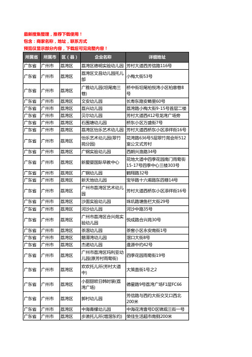 新版广东省广州市荔湾区幼儿园企业公司商家户名录单联系方式地址大全180家