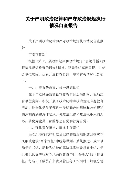 关于严明政治纪律和严守政治规矩执行情况自查报告