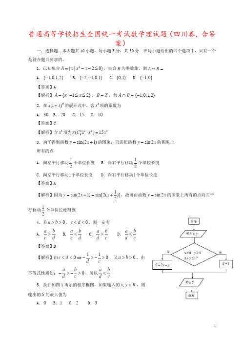 普通高等学校招生全国统一考试数学理试题(四川卷,含答案)