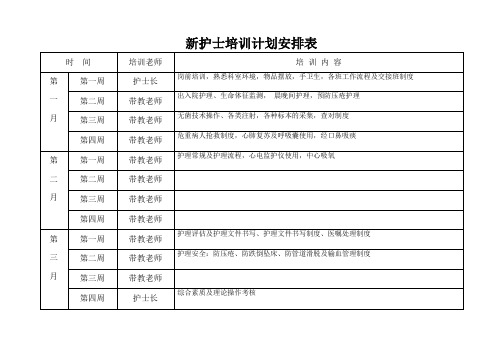 新护士培训计划安排表