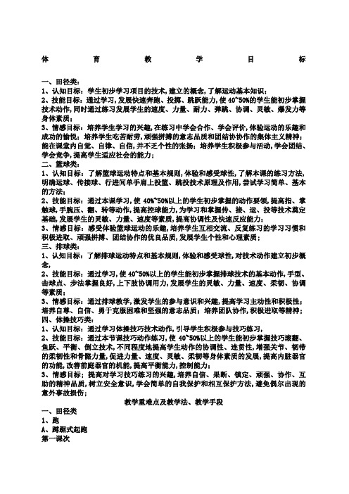 体育教学教学目标