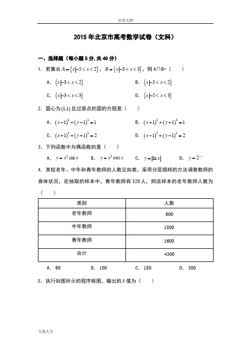 2015年北京市高考数学试卷(文科)