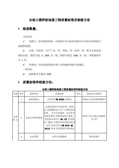 水泥土搅拌桩地基工程质量标准及检验方法