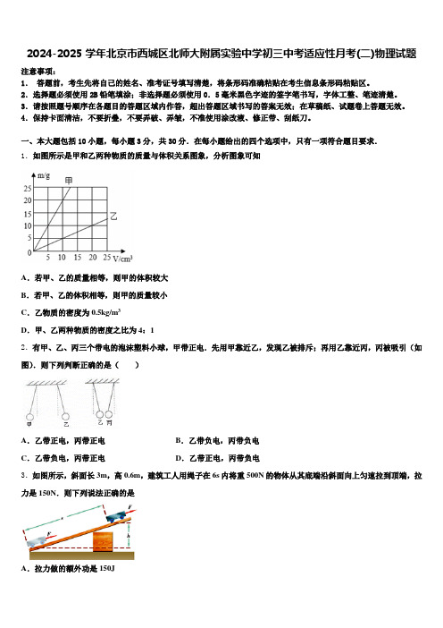 2024-2025学年北京市西城区北师大附属实验中学初三中考适应性月考(二)物理试题含解析