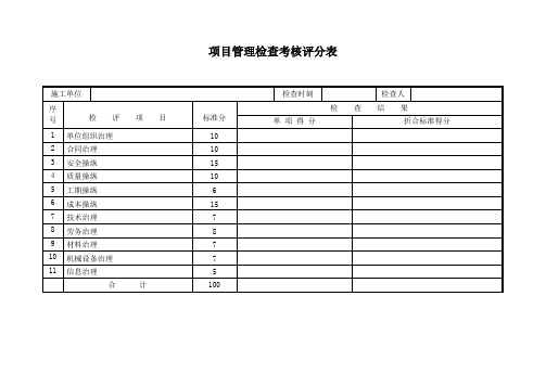 项目管理检查考核评分表