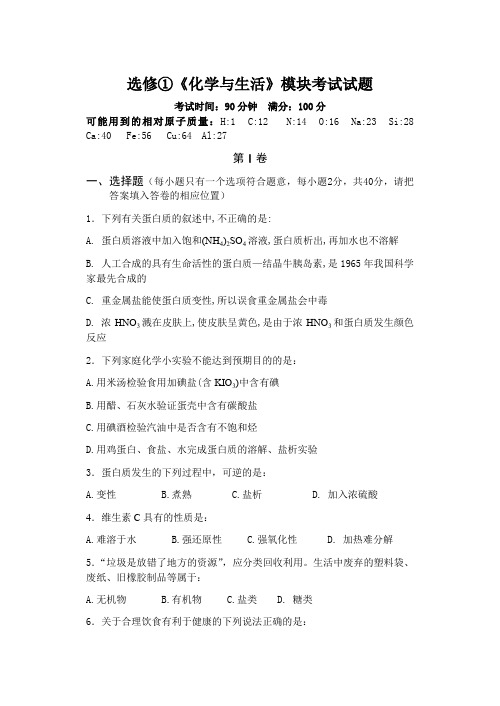 高考化学选修一化学与生活考试题.doc