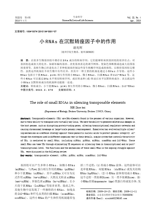 小RNAs在沉默转座因子中的作用