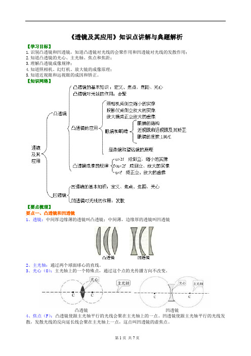 人教版八年物理上《透镜及其应用》知识点讲解与典题解析一