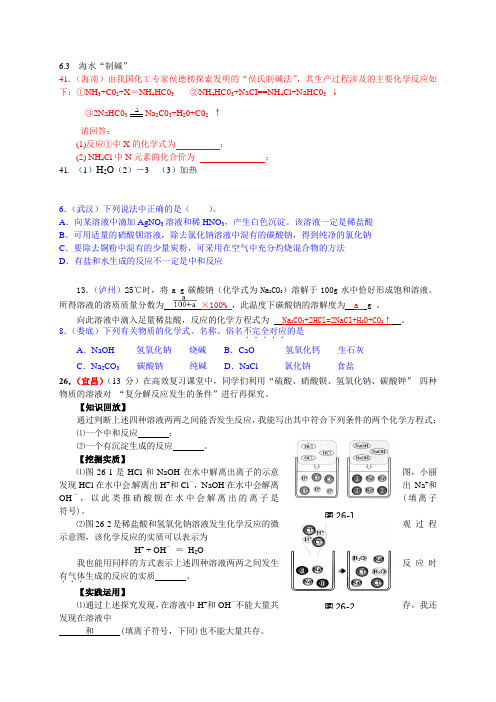 鲁教版中考真题汇编6.3海水“制碱”