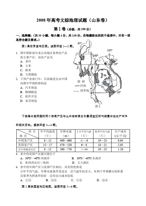 2008年高考文综地理试题(山东卷).doc