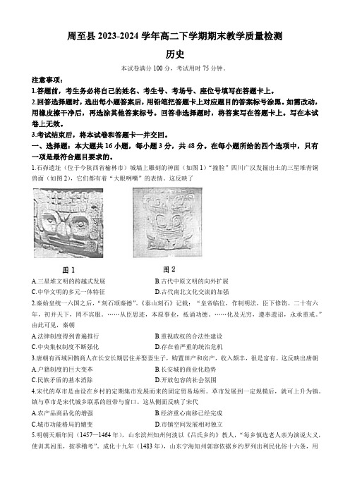 陕西省西安市周至县2023-2024学年高二下学期期末教学质量检测历史试题(含答案)