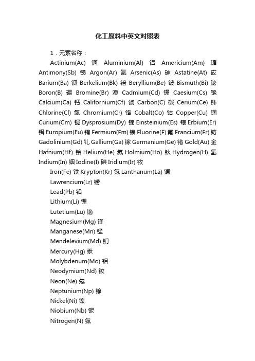 化工原料中英文对照表