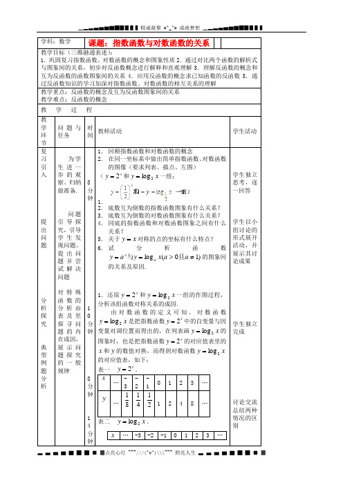 北京市延庆县第三中学高中数学 3.2.3 指数函数与对数函数的关系教案 新人教B版必修1