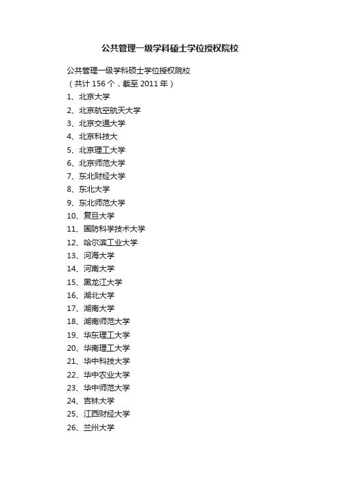 公共管理一级学科硕士学位授权院校