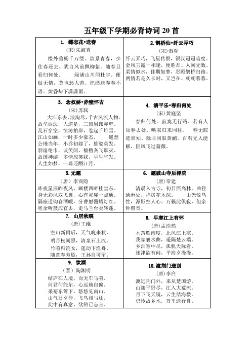 五年级下学期必背诗词20首