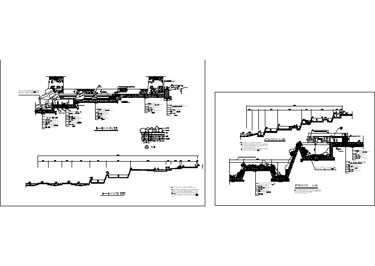 景观溪流施工图剖面大样cad图库