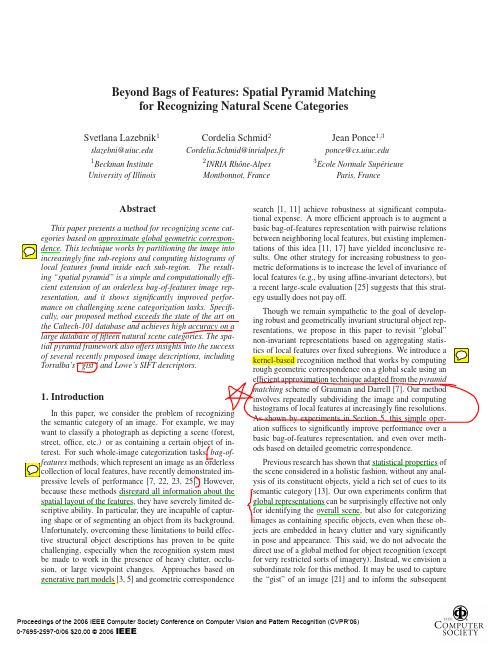 Beyond Bags of FeaturesSpatial Pyramid Matching