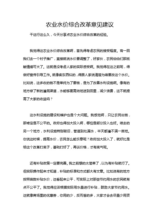 农业水价综合改革意见建议