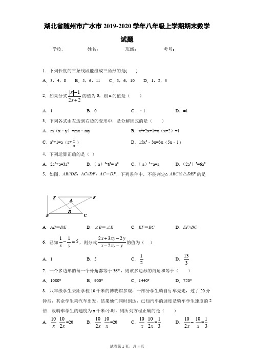 湖北省随州市广水市2019-2020学年八年级上学期期末数学试题