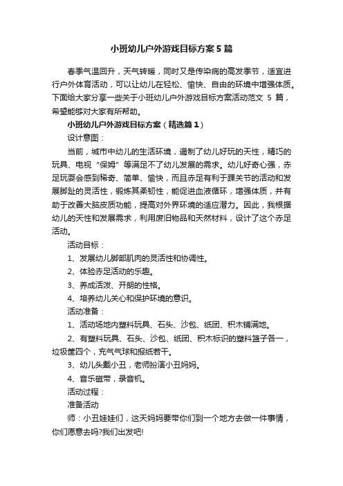 小班幼儿户外游戏目标方案5篇