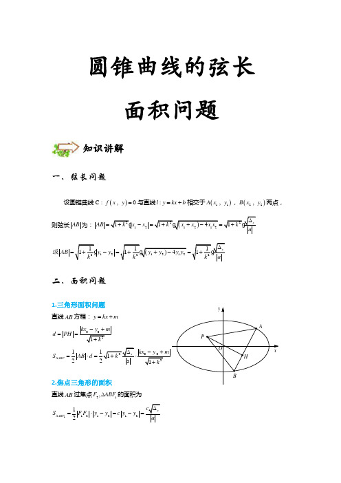 高考数学(简单版)-4圆锥曲线的弦长面积问题-简单难度-讲义