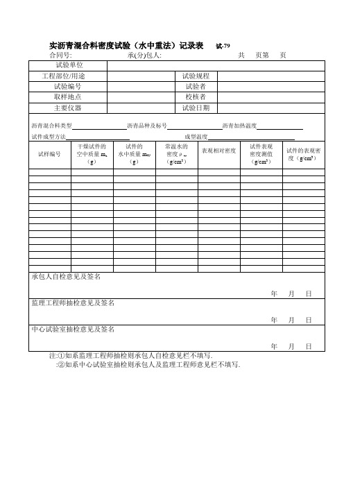 压实沥青混合料密度试验记录表 