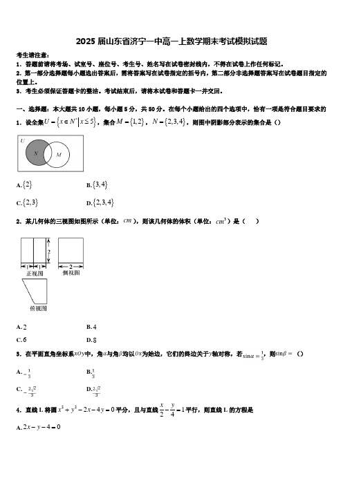 2025届山东省济宁一中高一上数学期末考试模拟试题含解析