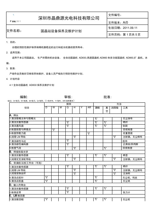 固晶站设备保养及维护计划