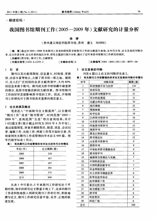 我国图书馆期刊工作(2005—2009年)文献研究的计量分析