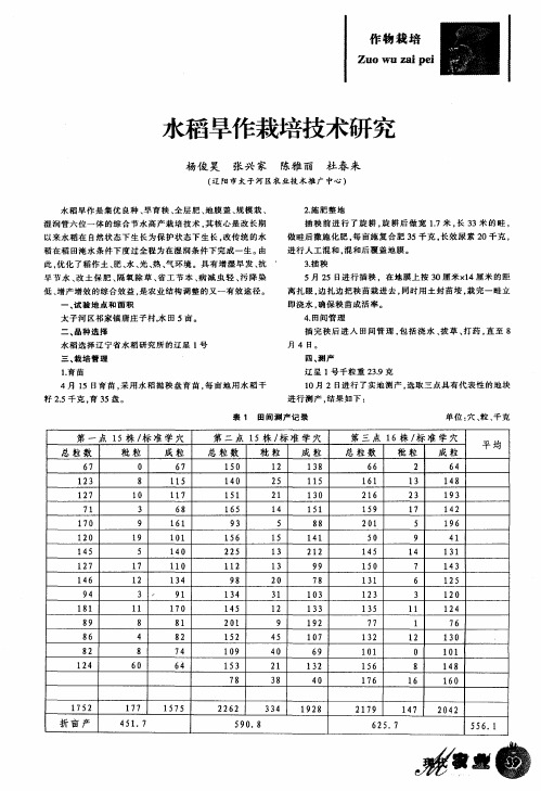 水稻旱作栽培技术研究